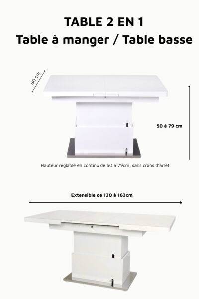 TABLE A MANGER TABLE BASSE RELEVABLE TB86 BLANCHE VERRE TREMPE 2 1