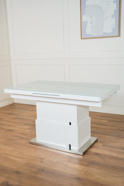 TABLE A MANGER TABLE BASSE RELEVABLE TB86 BLANCHE VERRE TREMPE 3 1