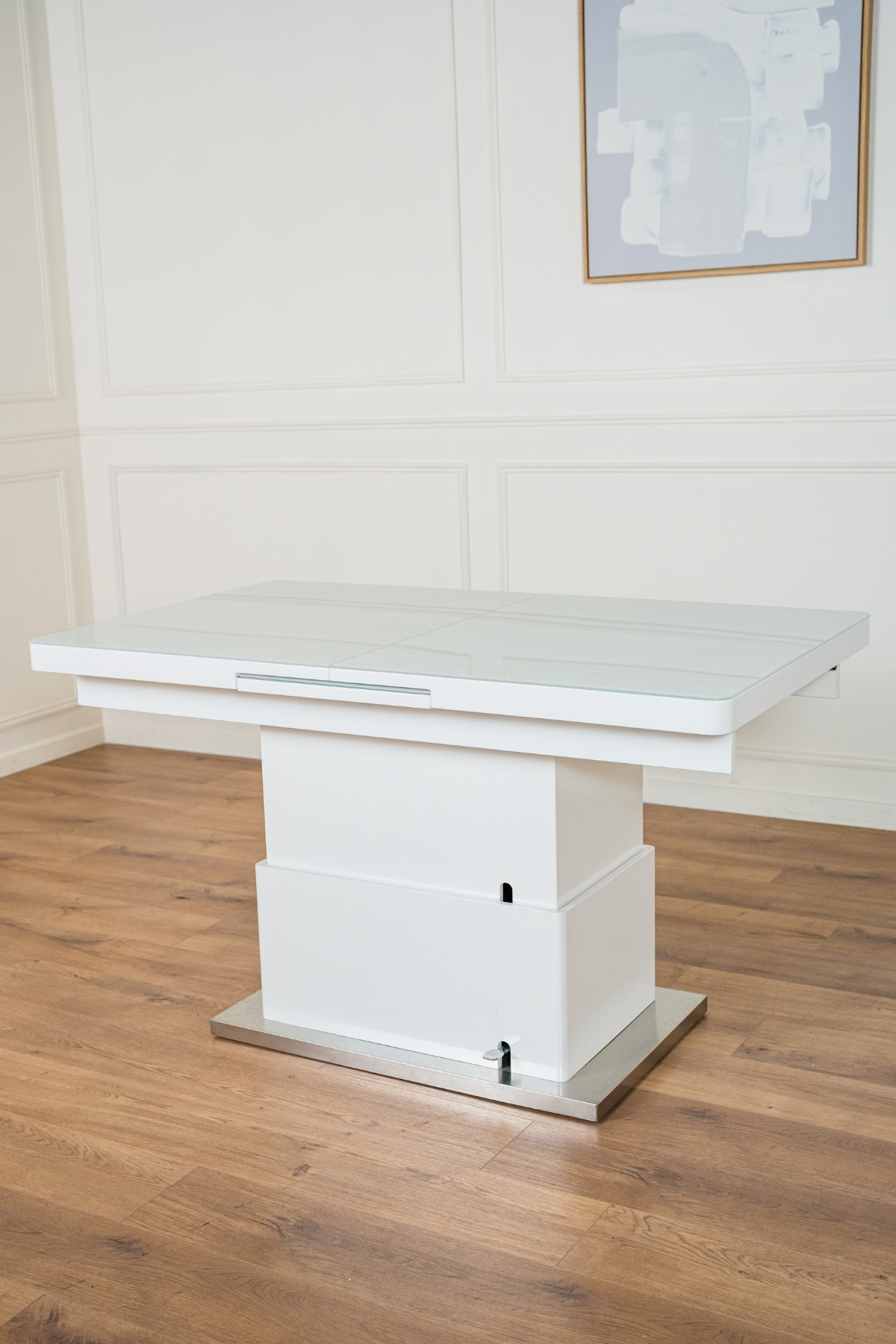 TABLE A MANGER TABLE BASSE RELEVABLE TB86 BLANCHE VERRE TREMPE 3 1